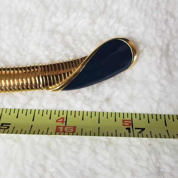 Vintage Monet Gold tone Omega Blue enameled Flex Chocker Collar Necklace - Picture 3 of 5